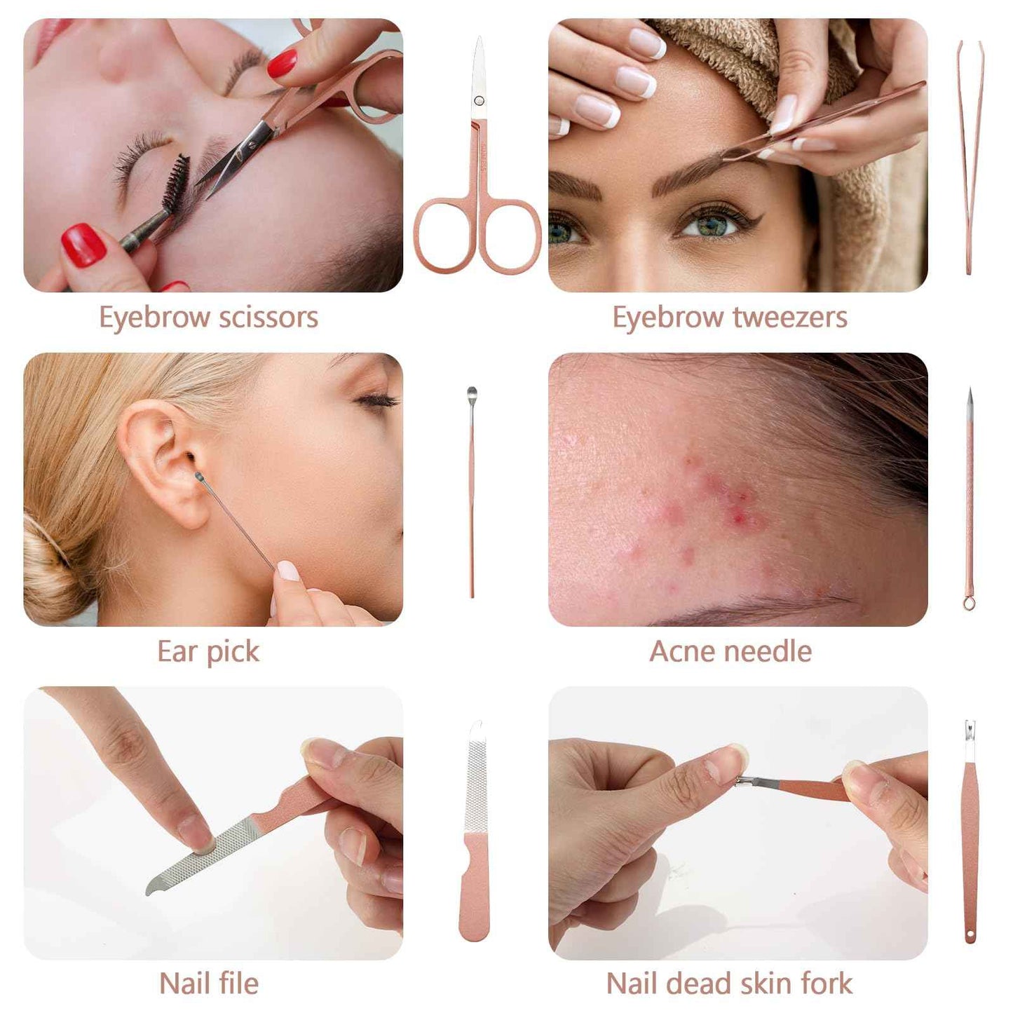 Geosar 50 Set 8 in 1 Travel Manicure Kit Bulk Professional Nail Clippers Pedicure Nail Care Tools Grooming Stainless Steel Set with Portable Travel Case, Gift for Christmas Men Women(Rose Gold)