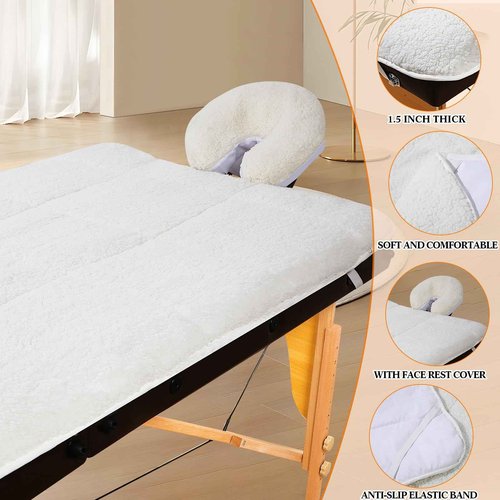 Oudain 2 Sets Quilted Fleece Massage Table Pad Set, Natural, Soft, 76 x 34 Inch Spa Massage Table Pad, Includes Pad and Face Rest Cover Professional Thick for Massage Tables Spa, Beauty Salon