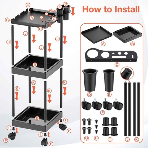 Salon Tray Cart, Rolling Hair Salon Cart with Storage Platform & Hair Separator Stand, Multi-Function 3 Tier Salon Tray for Hairstylist Tool Storage Trolley, Sturdy Mobile Hairdressing Barber Station