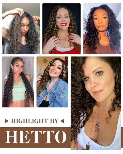 Hetto Curly Clip in Hair Extensions Clip ins Human Hair Deep Wavy Curly 120g #P4/27 Raddish Brown Mix Blonde Hair Extensions Curly 16 Inch 7Pcs