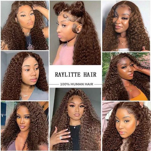Chocolate Brown Deep Wave Lace Front Wigs Human Hair 13x4 HD Transparent Lace Frontal Wigs Human Hair Pre Plucked with Baby Hair Brazilian Virgin Wet and Wavy Wigs for Women 180% Density (24 Inch)