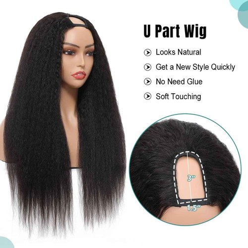 Urbeauty U Part Human Hair Wig Bob Upart Wigs Black Women Human Hair Kinky Straight Wigs, 10 inch Italian U Part Half Wig 1.5x3 U Shape Clip in None Lace Front No sewing No Glue