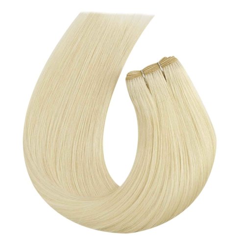 Moresoo Weft Hair Extensions Human Hair Blonde Double Weft Sew in Human Hair Extensions Golden Platinum Blonde Hair Wefts Human Hair Sew in Extensions Blonde Remy Hair 100G 22Inch