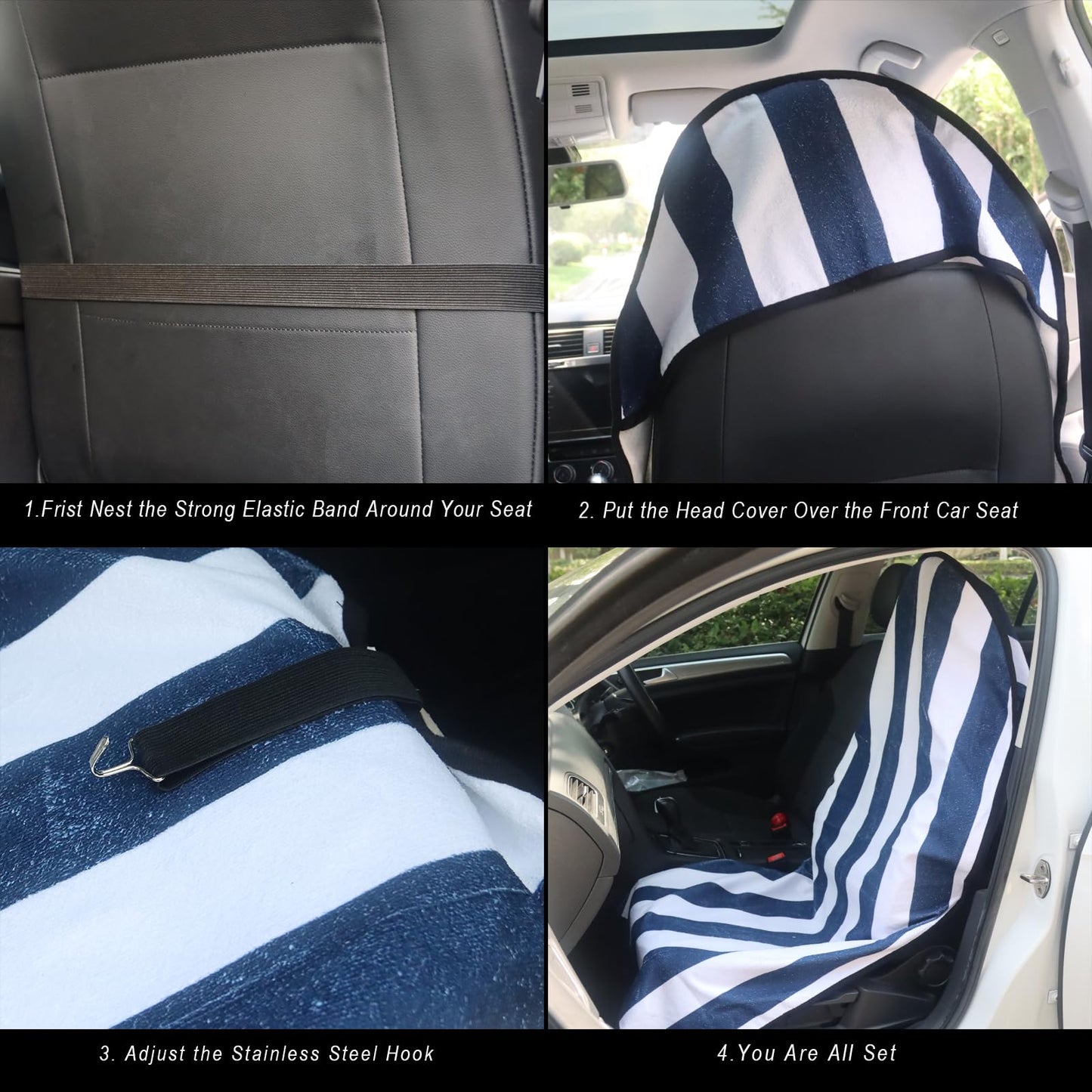 LoyaGour Car Seat Cover Protector Front Seats,for Gym Workout,Running,Swimming,Beach and Hiking,Waterproof Sweat Towel Bucket Seat Covers for Cars SUV Trucks (Blue Stripe, 1Pcs)