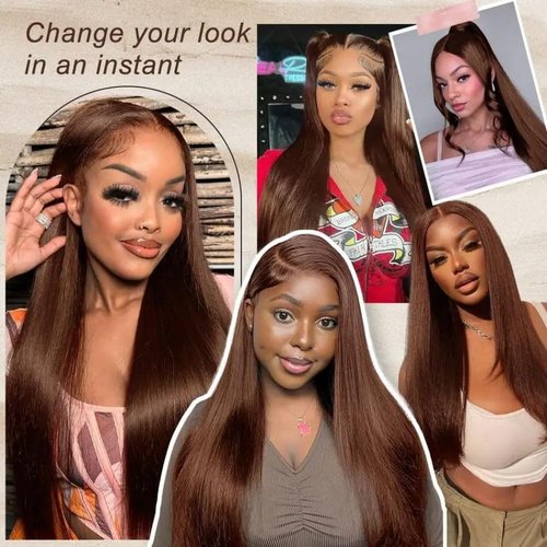 20 Inch Chocolate Brown Lace Front Wigs Human Hair Pre Bleached 200% Density 13x6 HD Straight Lace Front Wigs Pre Plucked with baby Hair