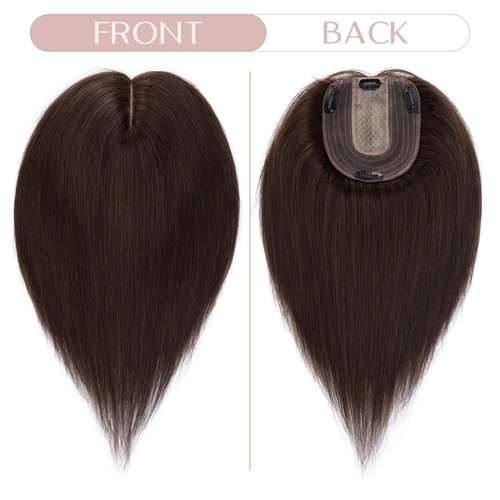 SEGO Pro Hair Toppers for Women Real Human Hair with No Bangs Upgrade Lace Base 3.9 * 4.7 Inch Clip In Topper Hairpieces for Women #02 Dark Brown 6 Inch