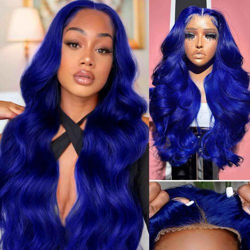 GUIGUZIN Blue Wear and Go Glueless Wigs Human Hair Pre Cut 9x6 Blue Body Wave HD Lace Front Wig Pre Plucked Colored Lace Closure Wigs for Women 22 Inch 180 Density