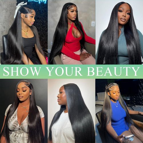 AnJudyReid Straight Human Hair Bundles for Black Women 32Inch 13A Grade 100% Unprocessed Straight Bundles Human Hair Extensions Natural Black