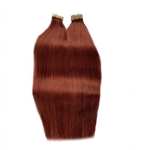 Tape in Hair Extensions #33 Dark Auburn 100% Real Human Hair Silky Straight for Women 24inch 20pcs 70g Dark Auburn Invisible Natural Human Tape in Hair Extensions