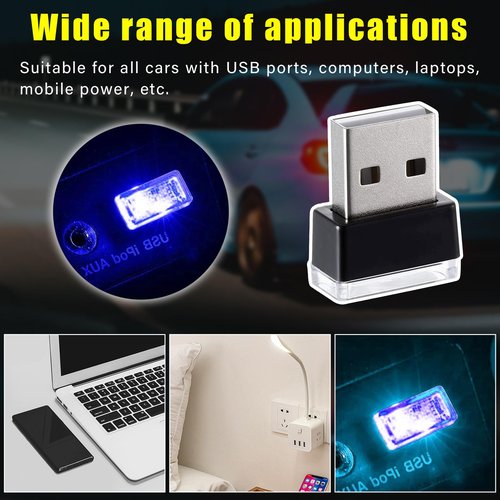 Augeny 4 PCS USB LED Car Interior Atmosphere Lamp, Plug-in USB Decor Night Light, Portable Auto Ambient Lighting Kit, Universal Vehicle Interior Accessories for Most Cars (Blue & Ice Blue)