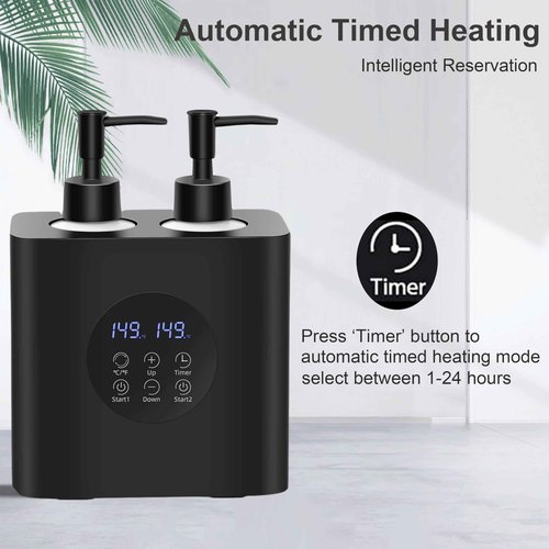 Elitzia Dual Bottle Massage Oil Warmer Smart Touch Control Lotion Warmer Dispenser Adjustable Temperature Independent Heating Systems Heated Lotion Dispenser with 4 Pump Bottles ETLB02B (Black)