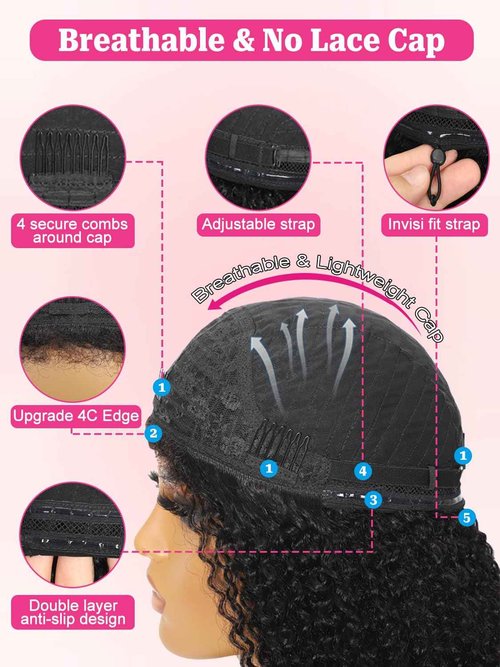 yosly Half Wig Human Hair 3 In 1 Kinky Curly Half Wig Glueless Wigs Human Hair Seamless Flip Over Invisible Hairline Wear Go Beginner Friendly Curly Half Wigs for Women 16 Inch