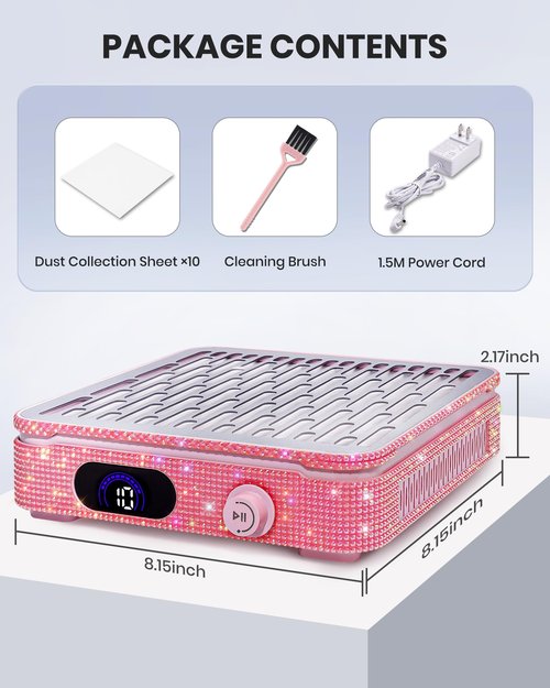 XISZMOG Cordless Nail Dust Collector, Rechargeable Powerful Suction Dust Collector for Nail Tech with 10 Speed Levels, Low Noise Nail Fan Dust Collector for Professional Salon & Home (Pink)