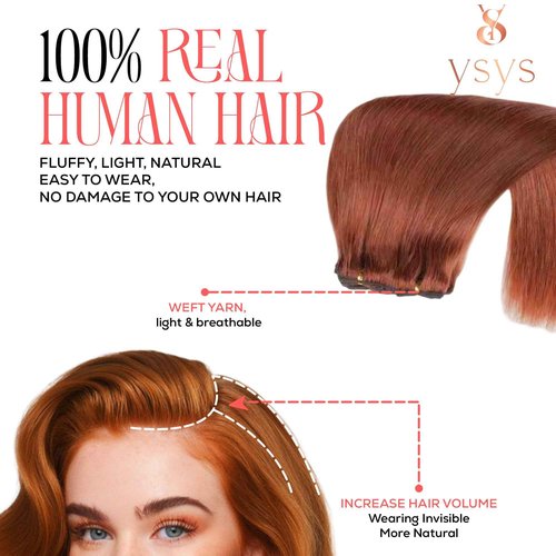 YSYS Clip in Hair Extensions - 100% Human Hair Remy Hair Extensions for Women - 7 Pieces, 120g Seamless Clip ins for Extra Volume/Style - Natural Straight (Reddish Brown #33, 20 inches)