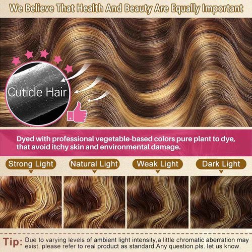 Seekomi Ombre Highlight Body Wave Bundles Human Hair 18 20 22 Inch 12A 100% Virgin 4/27 Colored Brown and Blonde 3 Bundles Human Hair Double Weft Quick Weave for Women, 300g