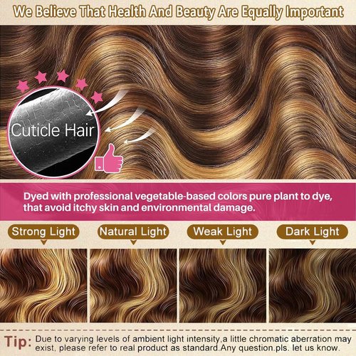 Seekomi Ombre Human Hair Bundles 14 16 18 Inch Highlight 4/27 Body Wave Bundles Human Hair 12A 100% Virgin Colored Brown and Blonde 3 Bundles Human Hair Double Weft Quick Weave for Women, 300g