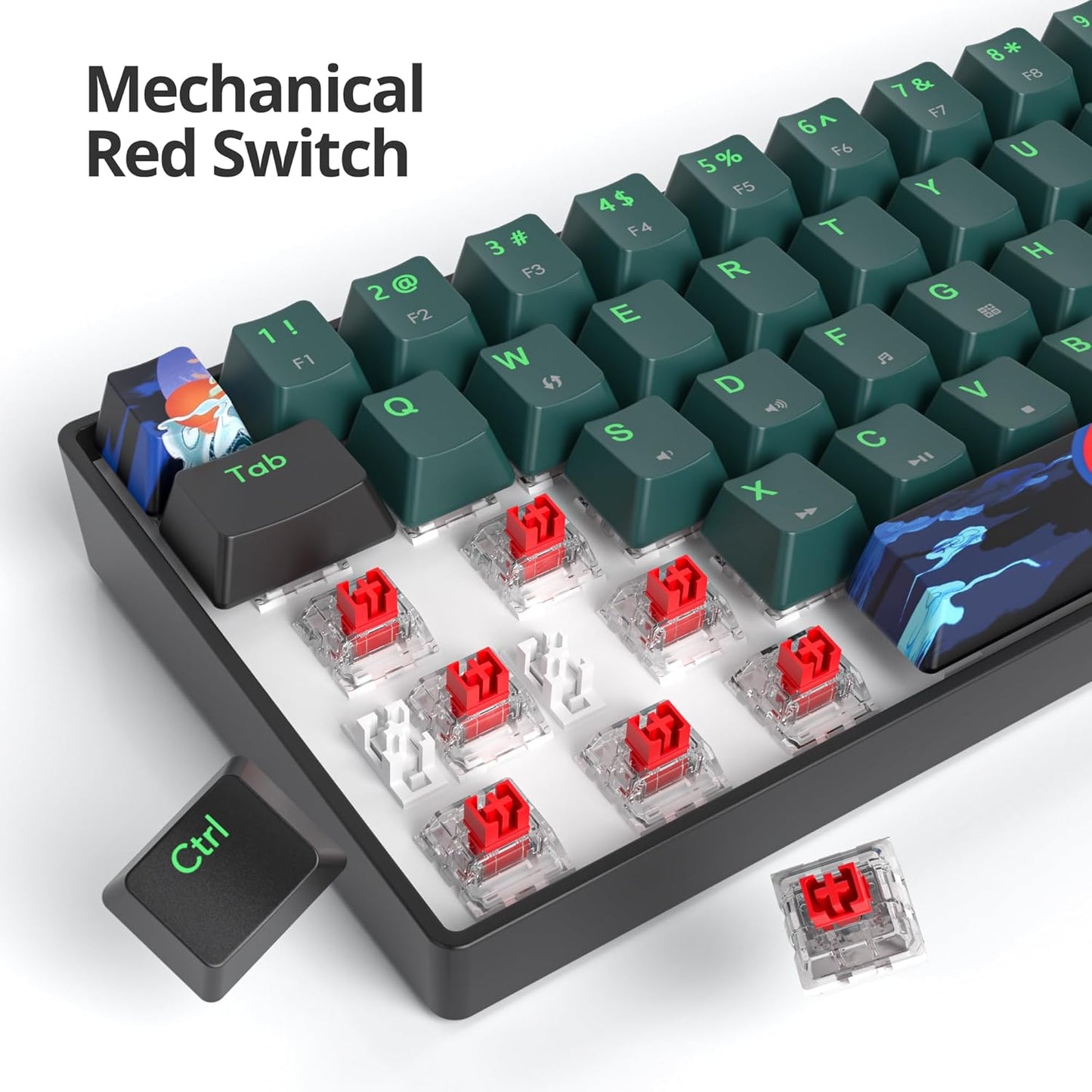 60 Percent Gaming Keyboard 60% Mechanical Keyboard LED Backlit Ultra Compact Wired Keyboard with Red Switch for Windows Laptop Gamer(61 Blue Samurai)