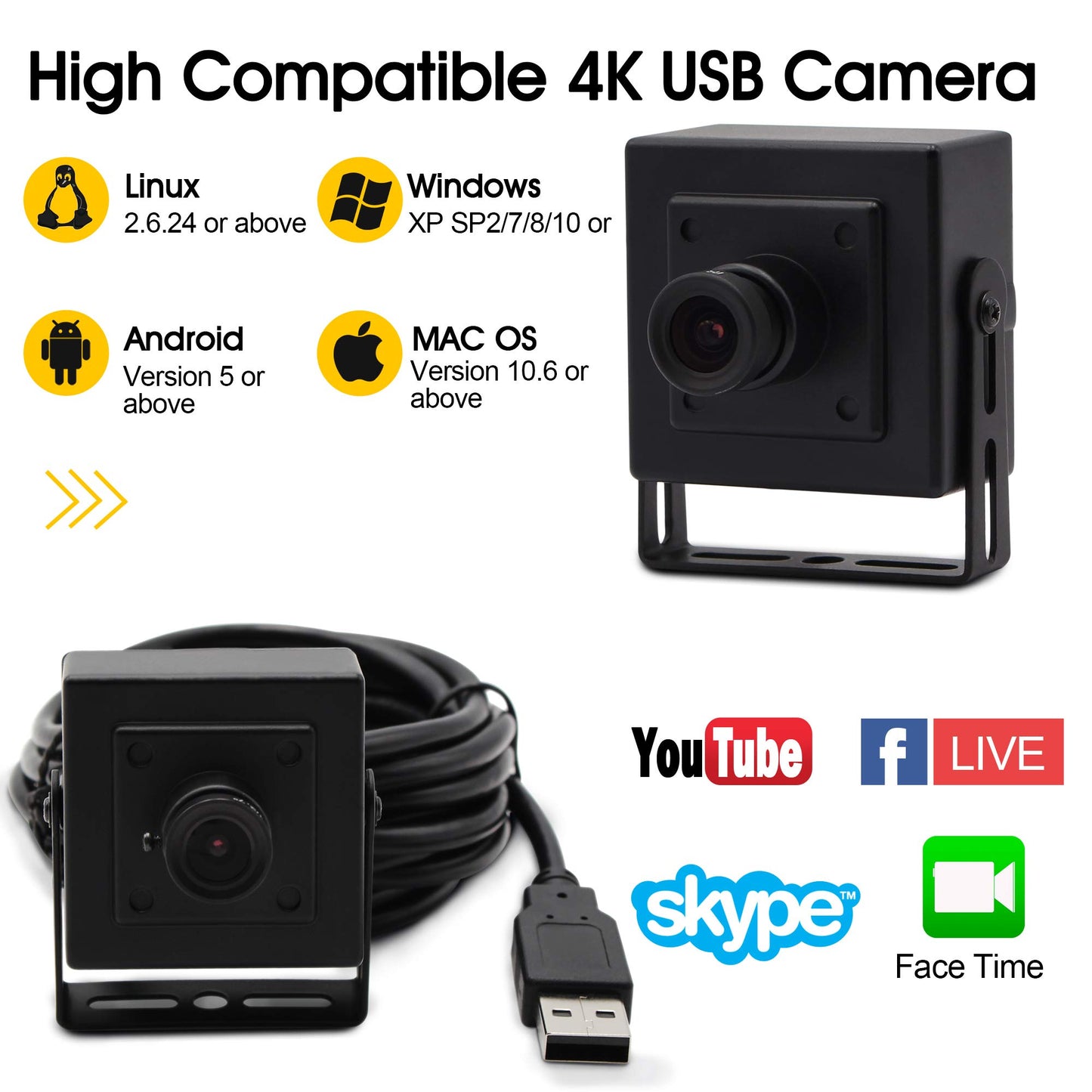 4K USB Camera with 170degree Fisheye Lens HD Video Audio Webcam High Speed Wide Angle PC Camera IMX317 USB with Camera for Computer Mini UVC USB2.0 Web Camera for Laptop Jetson Nano Raspberry Pi