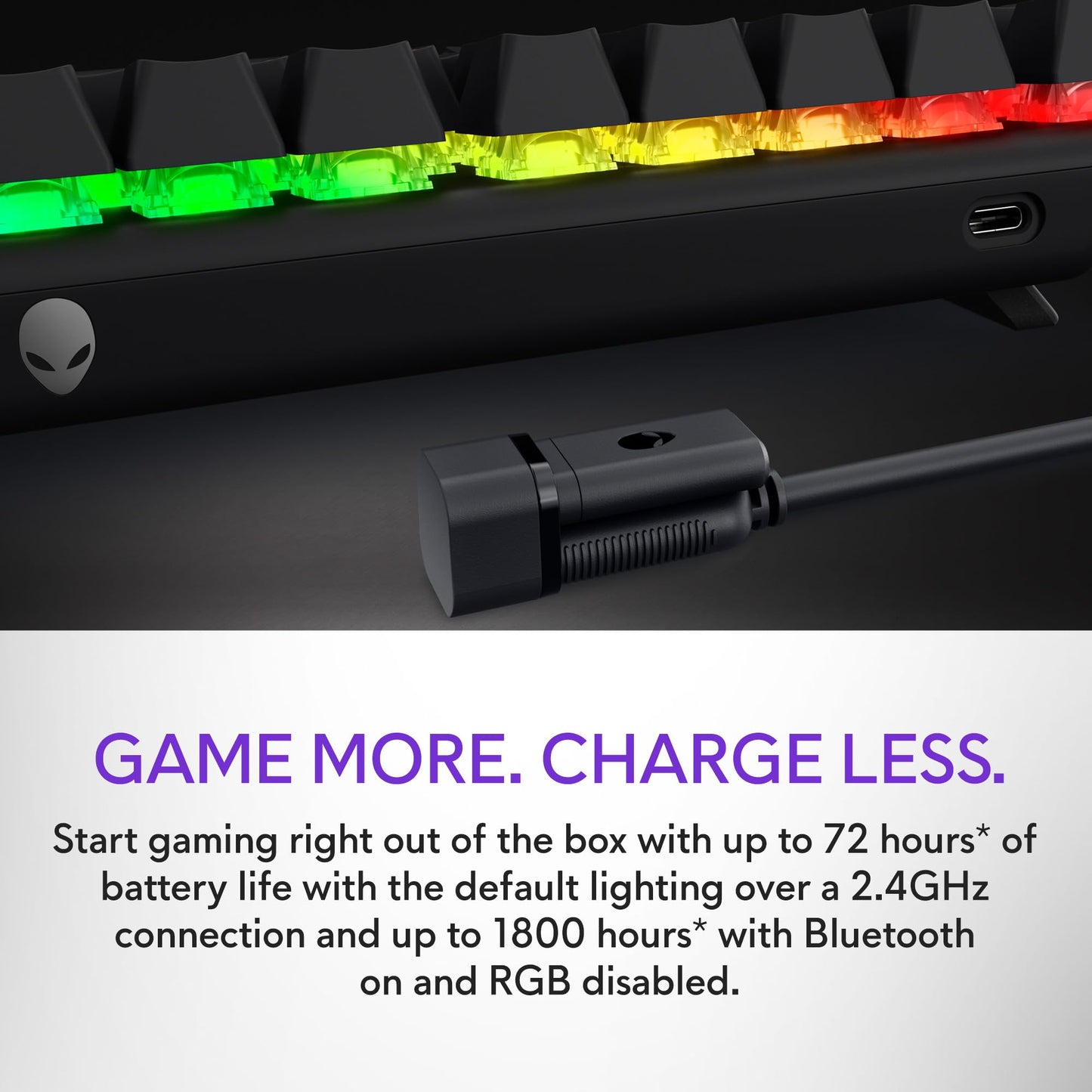 Alienware Pro Wireless Gaming Keyboard - Bluetooth 5.1/2.4 GHz Radio Frequency Connectivity, Linear Mechanical, Hot-swappable switches, Tri mode connectivity, Adjustable Height - Dark Side of the Moon