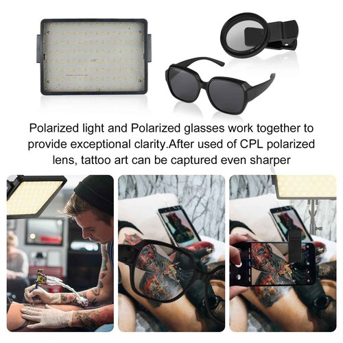 Tattoo Light Kits: Polarized LED Tattoo Work Light with Tattoo Vision Lenses and Extra Frame for Eliminating Shadows, High Definition,Equipped with 360°Tattoo Lights Stand
