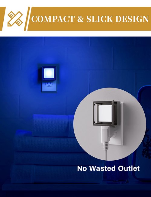 DORESshop Blue Night Light [2 Pack], Night Lights Plug Into Wall, Night Light Dusk to Dawn Sensor, LED NightLight Adjustable Brightness, Bedroom, Bathroom, Hallway, Stairs, Christmas, Party