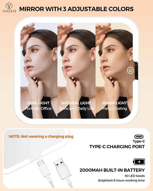 Yooaye Makeup Box with Detachable Lighted Mirror–Travel Train Case, Cosmetic/Storage Organizer & Makeup Suitcase with Adjustable Dividers & Magnetic LED Mirror (Rose Gold)