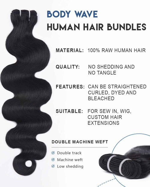 Lucklady 16A Raw Bundles Human Hair Body Wave, 18 Inch Body Wave Bundles Human Hair, Triple Lifespan Virgin Remy hair