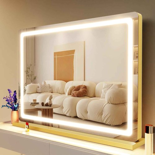 Gvnkvn Makeup Vanity Mirror with USB Charging Port 32" x 24" Large LED Makeup Mirror, Desk Mirorr with Lights, Light up Mirror with 10X Magnification and, Dimmable 3 Modes, Touch Screen Control