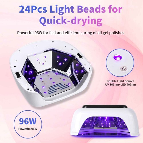 Kikugu Cordless Rechargeable UV LED Nail Lamp,96W UV Light for Gel Nails with Metallic Reflector & Metal Base, Fast Curing Lamp Manicure,Pedicure,Ideal for Nail Salon and Home(White)
