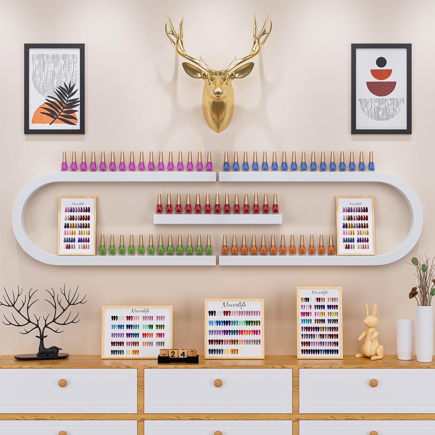 Noverlife 3 Packs U Shape Nail Polish Wall Rack, Metal Nail Polish Organizer Wall Nail Polish Shelves, 5 Tiers Nail Polish Wall Display Makeups Lipstick Perfume Wall Shelf for Home Spas Nail Salon