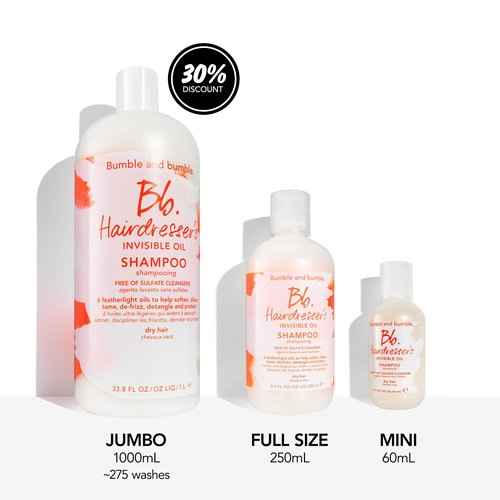 Bumble and bumble. Hairdresser's Invisible Oil Hydrating Shampoo + Conditioner Full Size Set | Hydrating, Anti Frizz, Color Safe | Curly, Wavy, Straight | With Coconut, Grapeseed + Argan Oil