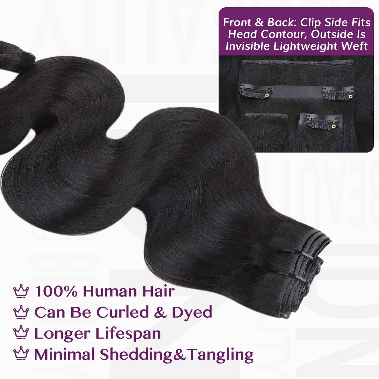 IDN BEAUTY Genius Weft Body Wave Clip In Hair Extensions Human Hair For Black Girl Women, Virgin Hair Longer Lifespan, Invisible Seamless PU Weft Clip Ins, 16 Inch 110g 7Pcs Natural Black