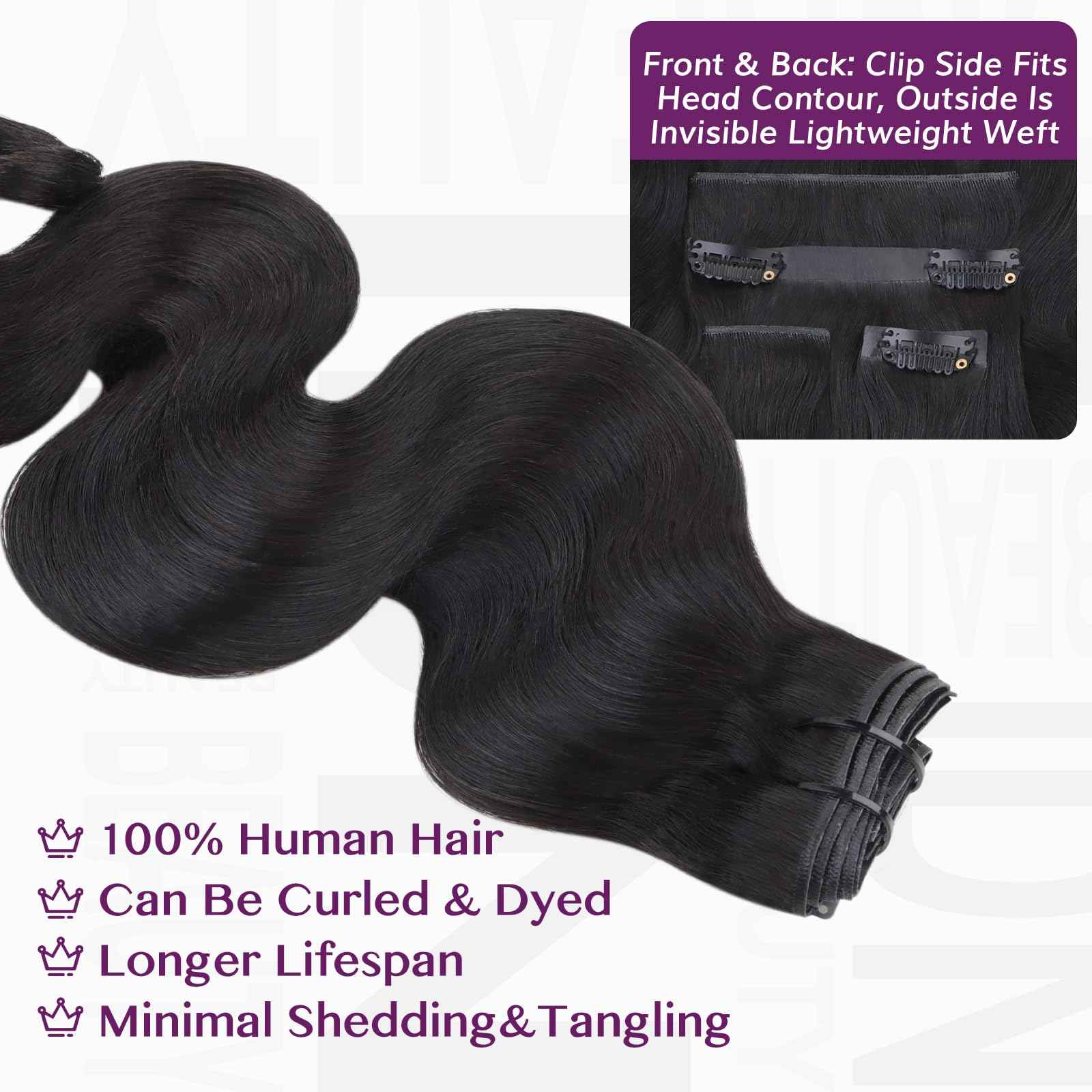 IDN BEAUTY Genius Weft Body Wave Clip In Hair Extensions Human Hair For Black Girl Women, Virgin Hair Longer Lifespan, Invisible Seamless PU Weft Clip Ins, 16 Inch 110g 7Pcs Natural Black