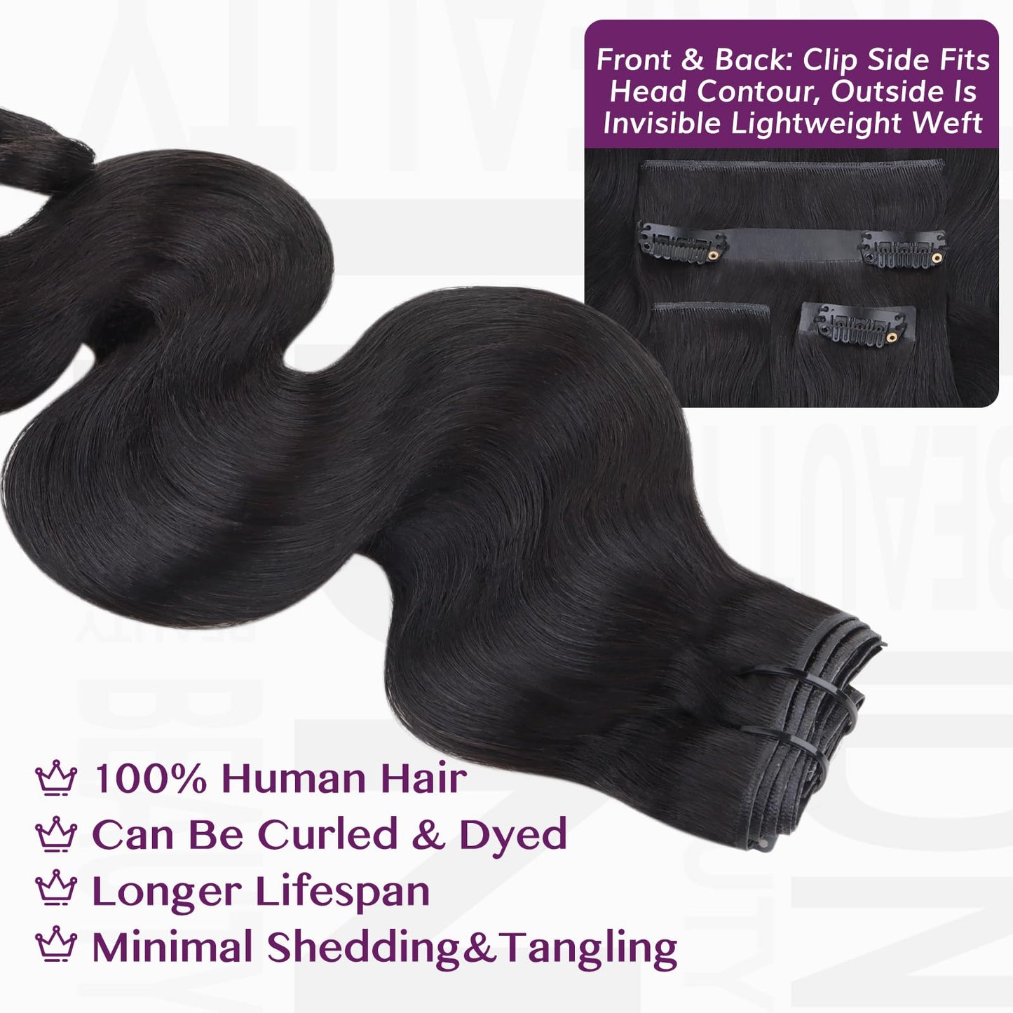 IDN BEAUTY Genius Weft Body Wave Clip In Hair Extensions Human Hair For Black Girl Women, Virgin Hair Longer Lifespan, Invisible Seamless PU Weft Clip Ins, 14 Inch 100g 7Pcs Natural Black