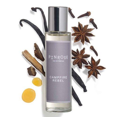 PINROSE Perfumes Campfire Rebel - Eau de Parfum Unisex Fragrance Spray - Clean, Vegan, Cruelty-free, and Hypoallergenic Scent with Essential Oils - Notes of Whiskey, Burning Oud Wood, Bourbon Vanilla, Raspberry and Vetiver - 1 fl oz/30 ml