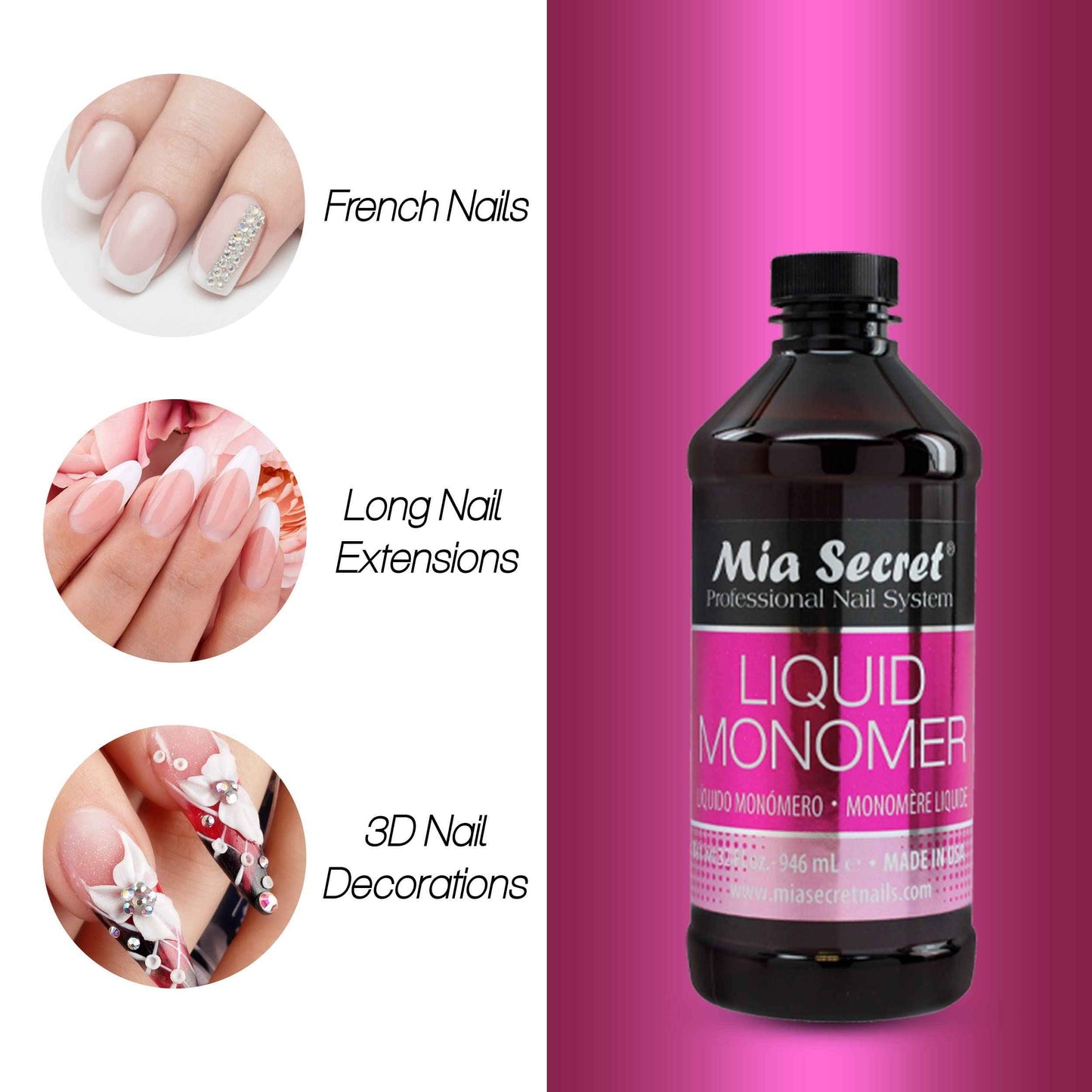 32 oz Mia Secret Liquid Monomer - Professional Acrylic Nail Liquid for Acrylic Powder - EMA monomer acrylic nail liquid