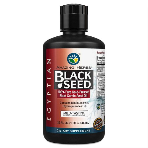 Amazing Herbs Egyptian Black Seed Oil - Gluten Free, Non GMO, Cold Pressed Nigella Sativa Aids in Digestive Health, Immune Support, Brain Function, Mild Flavor - 32 Fl Oz