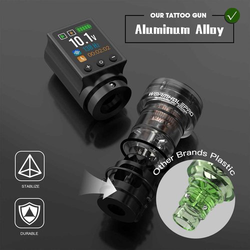 WORMHOLE PRO Tattoo Gun Auriga Tattoo Kit with Coreless Motor, 2,300 mAh Capacity Battery, 5 Adjustable Stroke, Normal/Jump-Start/Dot Working Mode, Wireless Tattoo Machine Kit for Artists