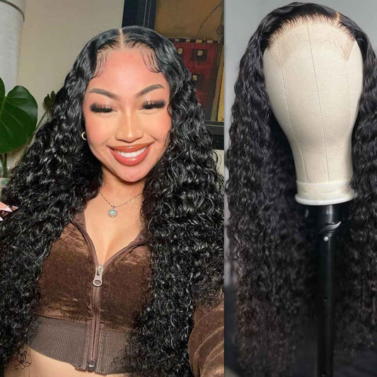 28 Inch Deep Wave Lace Front Wigs 4x4 Lace Closure Human Hair for Black Women Wet and Wavy Wigs Human Hair Curly Wig with Baby Hair Deep Wave Glueless Human Wig Pre Plucked Natural Black