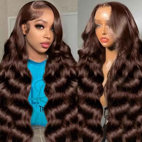 TESCOGOYS Body Wave Lace Front Wig 24 inch Brazilian Hair 13x6 Chocolate Brown Body Wave Wigs 100% Unprocessed Human Hair Body Wave Human Hair Wig with Baby Hair for Women