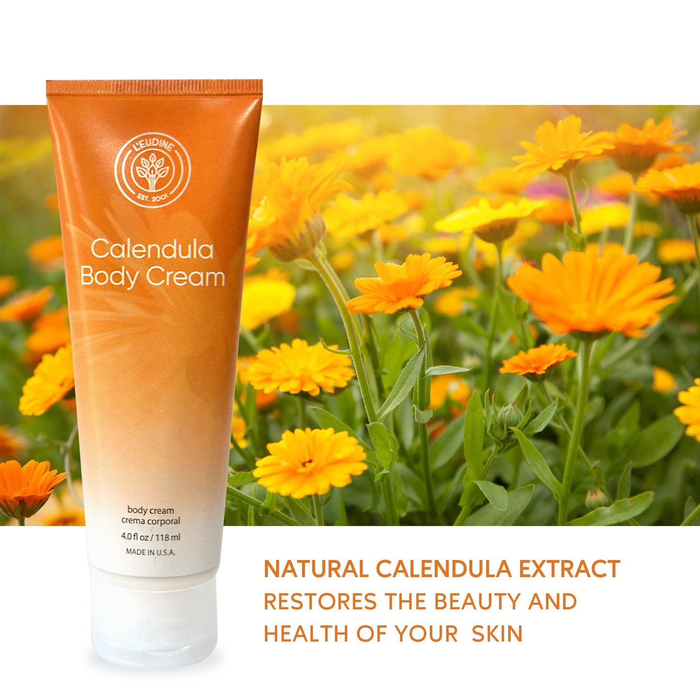 L’EUDINE Calendula Cream – Pack of 6-4fl oz Calendula Body Cream for Acne, Wrinkles, Fine Lines, Scars – Calming and Soothing Repair Cream – Natural Calendula Extract with Vitamin E, Echinacea