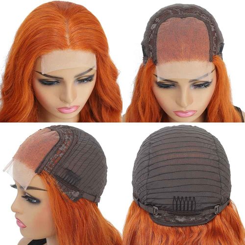 ZevPiul 22 Inch Orange Lace Front Wigs Human Hair Body Wave 4X4 Hd Transparent Lace Closure Wig Brazilian Human Hair Pre Plucked With Baby Hair Glueless Wig