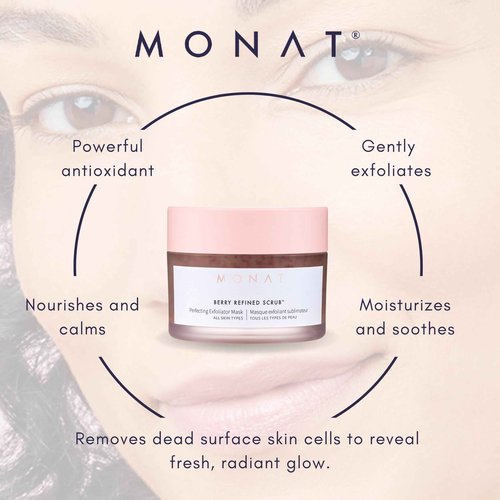 MONAT Berry Refined Scrub™ - Perfecting Exfoliator Mask with Skin-Brightening AHAs and Cranberry Seeds, 87ml