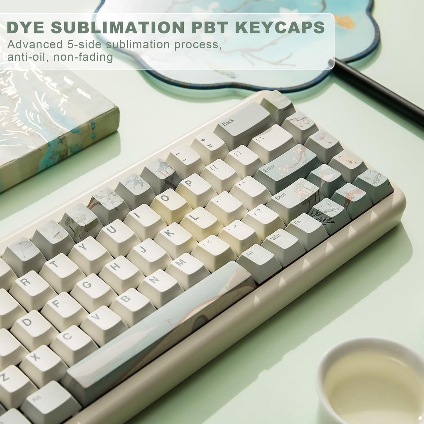 YUNZII YZ75 75% Hot Swappable Wireless Gaming Mechanical Keyboard(Gateron G Pro Black, Black), Spring Tea Dye Sub PBT Keycaps