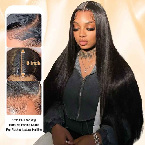 OOVVDA 30 Inch 13x6 Lace Front Wigs Human Hair Straight Lace Front Human Hair Wig Pre Plucked 200 Density Glueless Natural Black Straight Wig 13x6 HD Lace Frontal Wigs for Women