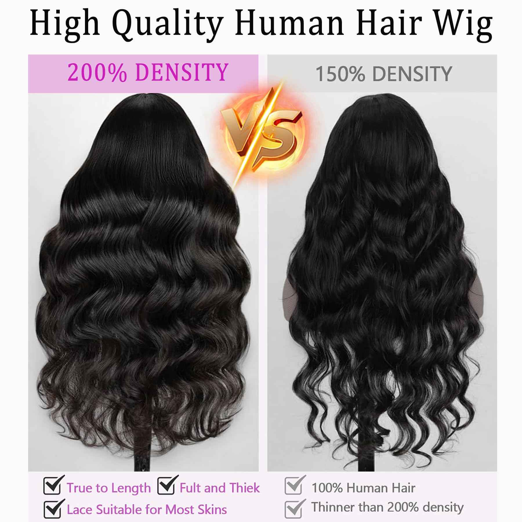 Linrkeyy 13x6 Lace Front Wigs Human Hair Body Wave Human Hair Wig for Women 200% Density Brazilian Virgin Glueless Frontal Wigs Human Hair Pre Plucked with Baby Hair 26Inch Natural Black