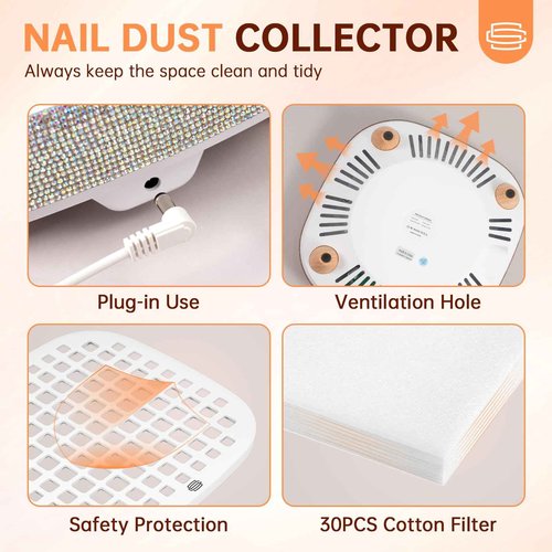 CHRISTINE SHELLY Nail Dust Collector, Powerful 4000RPM Vacuum Fan Vent Dust Collector Extractor Dust Suction Machine for Acrylic Nails Polishing, Nail Salon& Home
