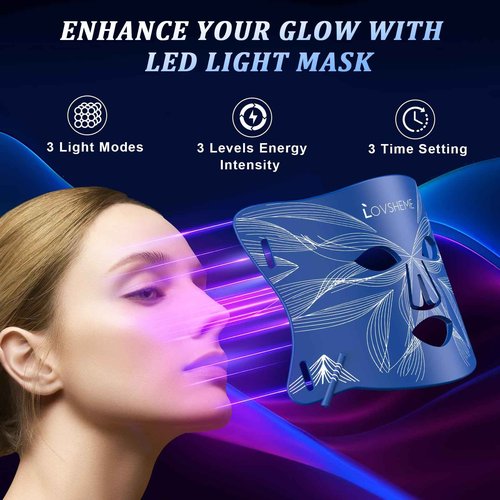 Lovsheme Red Light Therapy for Face, LED Face Mask Light Therapy, Red Light Therapy Mask for Acne, Wrinkles and Skin Rejuvenation, 320 LEDs, 3 Modes, 10-Min Auto Off, Eye Protection Included