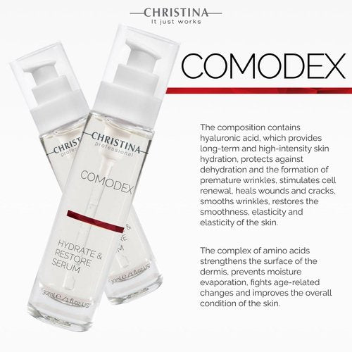 Christina Comodex Hydrate & Restore Serum with Hyaluronic Acid - 30ml - Facial Hydrating Serum to Regenerate & Rejuvenate - For Dehydrated Oily, Open Pores, Combination, & Nomal Skin