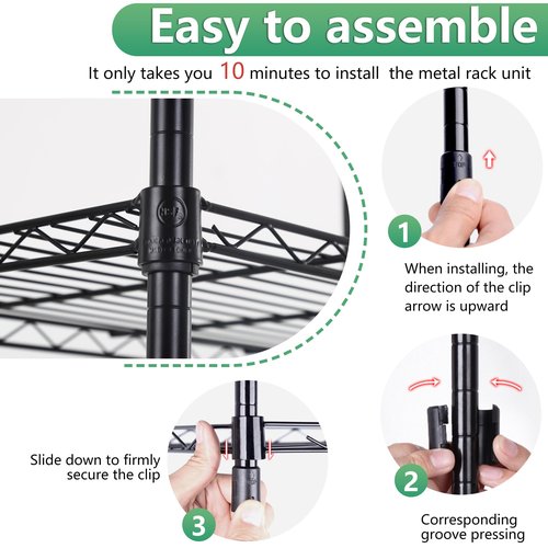 BestOffice | 5-Tier Wire Storage Shelves | 22x12x48 | Black | with Adjustable Racks | Heavy-Duty Metal Shelf, Holds Upto 750 lbs | No-Tool Assembly | Ideal for Home & Garage Shelving